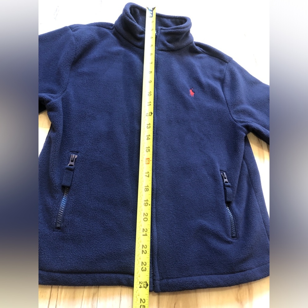 Vintage Polo Ralph Lauren Womens XS Navy Fleece Full Zip Jacket Red Pony Logo - Picture 7 of 16